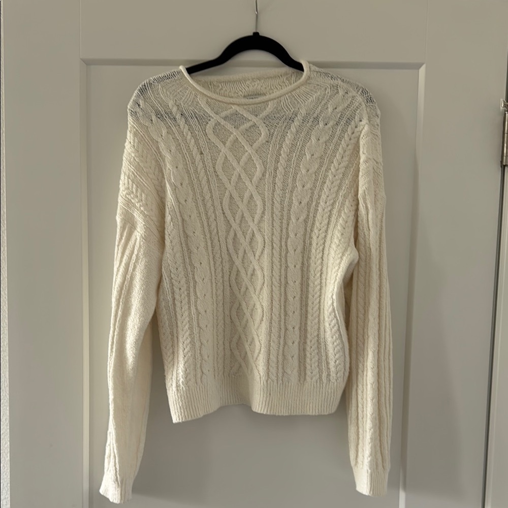 J crew cable knit sweater ivory white
